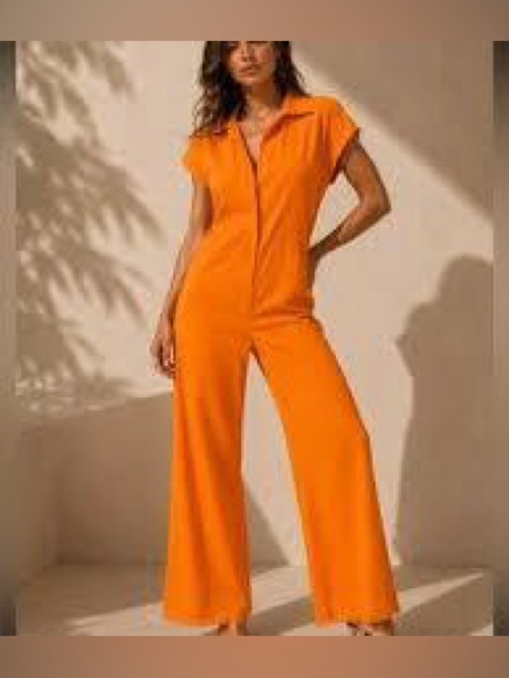 Zara Bright Orange Collared Wide-Leg Jumpsuit